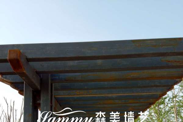 安徽合肥瑶海岱河路学林公园钢构廊架仿木纹漆