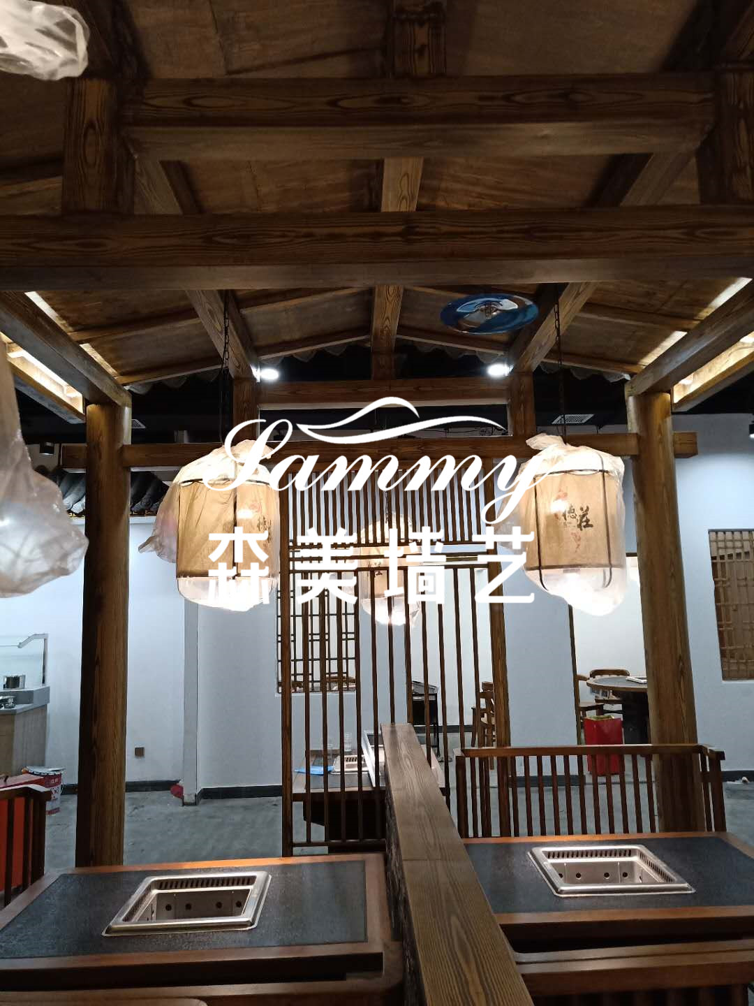 河南商丘北海路万达室内餐厅仿木纹装修效果 - 木纹漆 - 欢迎使用PHPCMSX